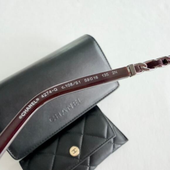 Chanel Butterfly Sunglasses & Chain Gunmetal Burgundy Pink 4274-Q Luxury $1695 main image 11